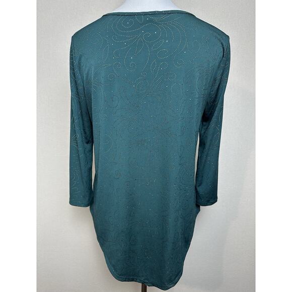 Women’s Sz M Green Long Sleeve Blouse With Gold Studded Embellishments Holiday - Picture 6 of 12